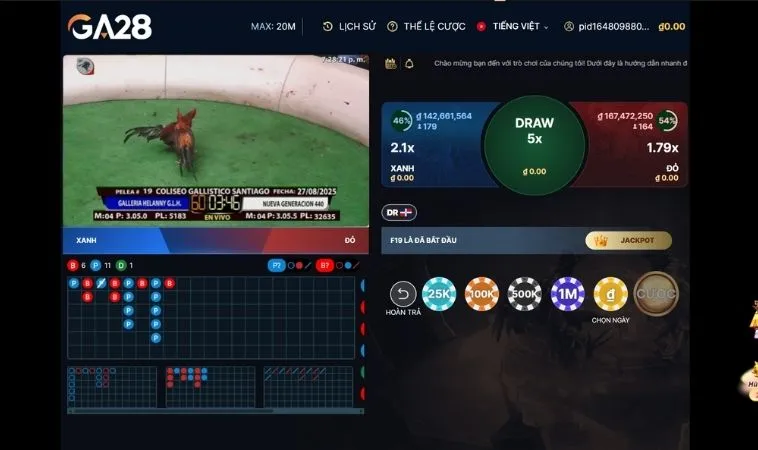 Giao diện cá cược Đá Gà GA28 Tại Vin68
