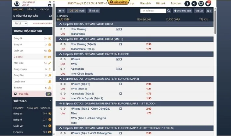 Hướng Dẫn Chi Tiết Cách Chơi Thể Thao Điện Tử Tại Vin68 Hiệu Quả Nhất 2 Giao diện cá cược Thể Thao Điện Tử Tại Vin68